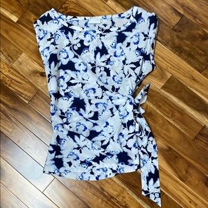 Floral Wrap Top - Blue and White
